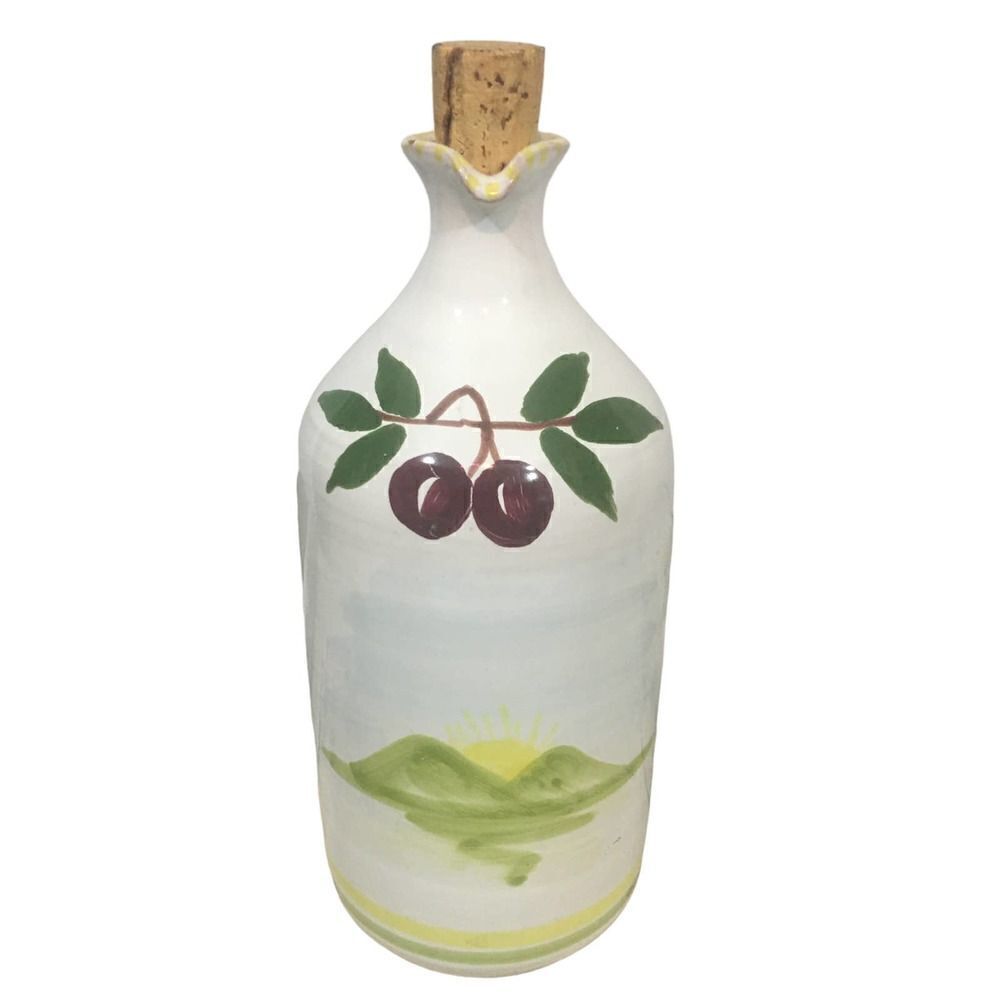 Hand Painted Italian Ceramic Oil Bottle Bottle Made In Italy